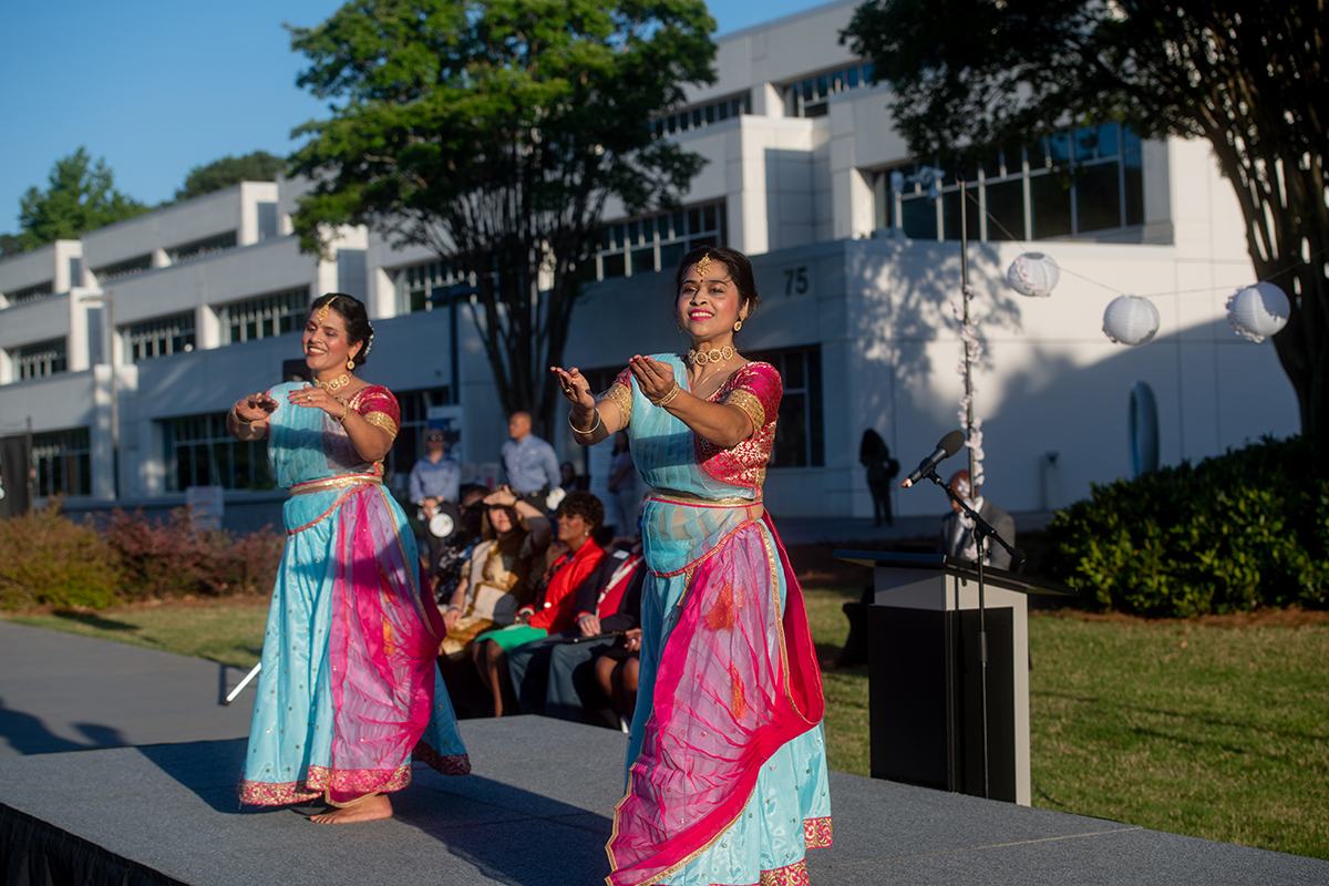 Female dancers perfoming at the Asian American and Pacific Islander Celebration